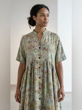 Go Fish Clothing Spring Summer Tunic Dress Batik Shell Print XL High Low Hemline